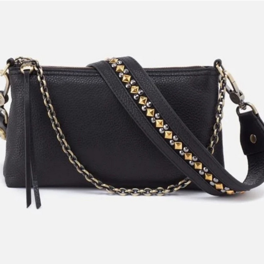 Hobo International Black Studded Crossbody Leather HN22606BLK Darcy Guitar Strap